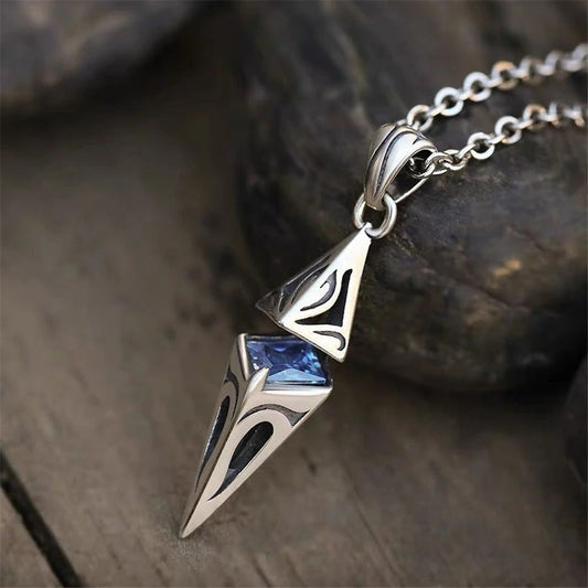 Vintage Blauwe Edelsteen Spike Ketting