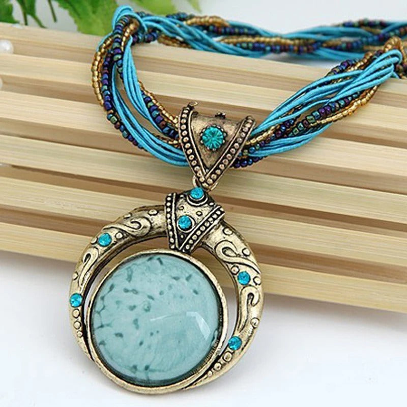 Vintage Blauwe Steen Boheemse Ketting
