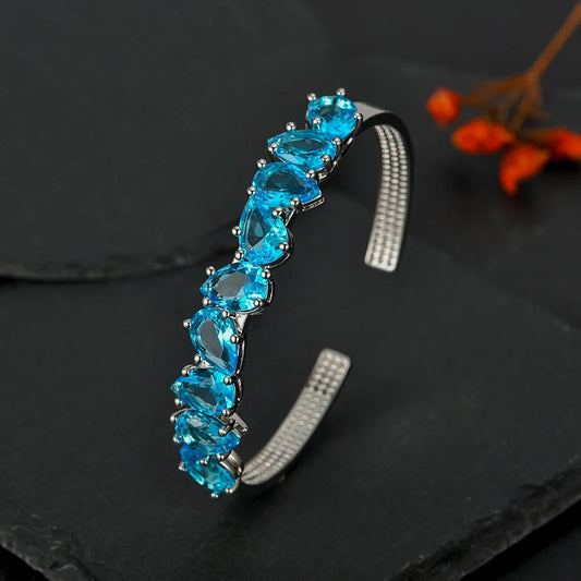Vintage Zilver Blauwe Kristallen Verstelbare Armband
