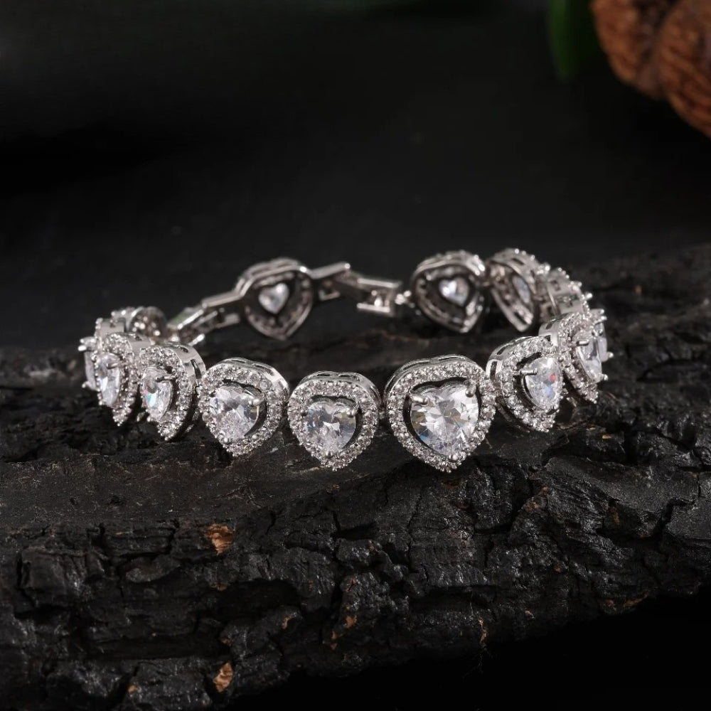 Zilveren Sprankelende Hart Bedel Armband