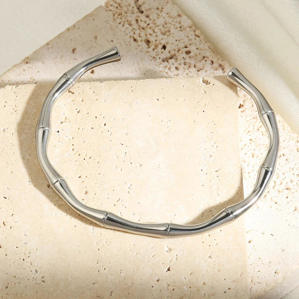 Zilveren Minimalistische Bamboe Cuff Armband