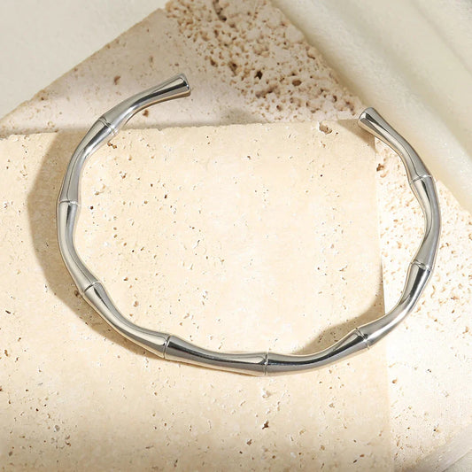 Zilveren Minimalistische Bamboe Cuff Armband