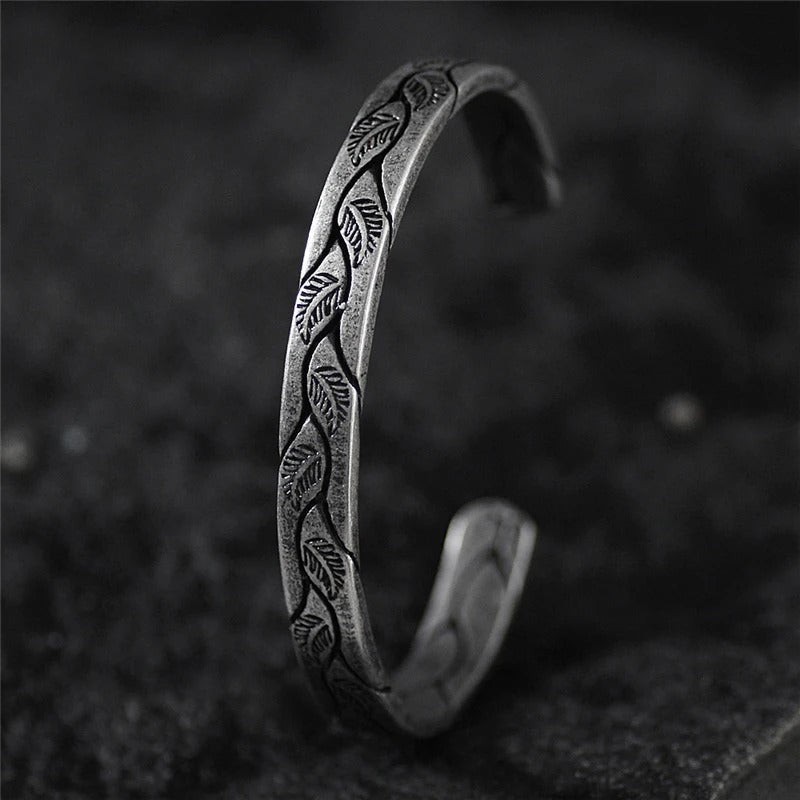 Vintage Zilveren Blad Cuff Armband