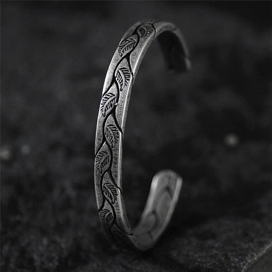Vintage Zilveren Blad Cuff Armband