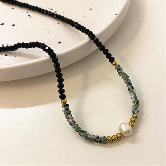 Gouden & Parels Zwarte Kralen Ketting