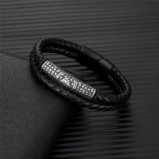 Vlechtleren Tribale Zilveren Bedelarmband