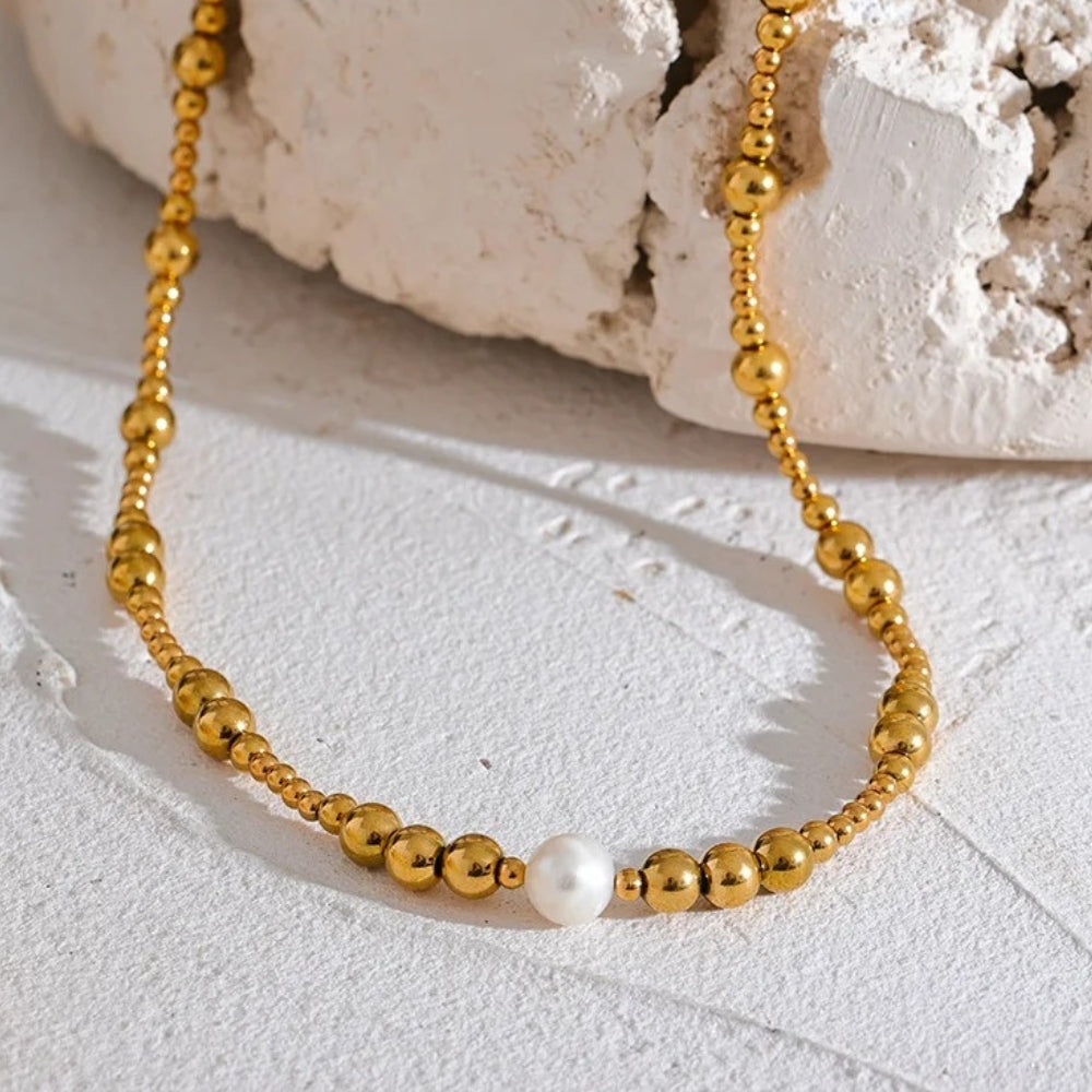 Gouden Parelsnoer met Kralenaccent