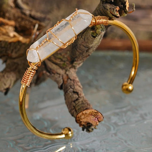 Vintage Gouden Draad Gewikkelde Kristallen Armband