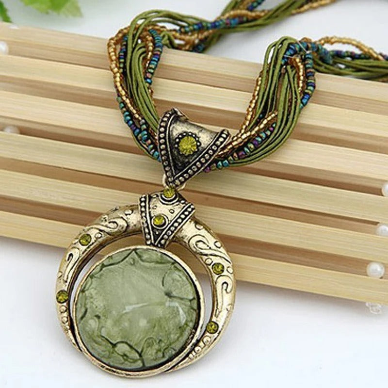 Vintage Etnische Groene Kristallen Hanger Ketting