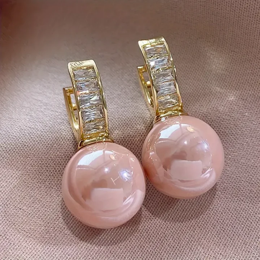 Roze Parel Zirconia Gouden Oorbellen
