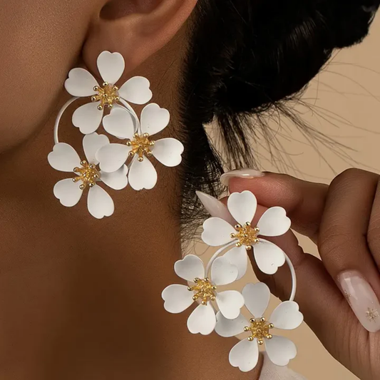Vintage Witte Bloem Dangle Oorbellen