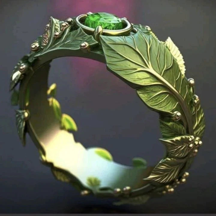 Exotische Ring met Groene Blad