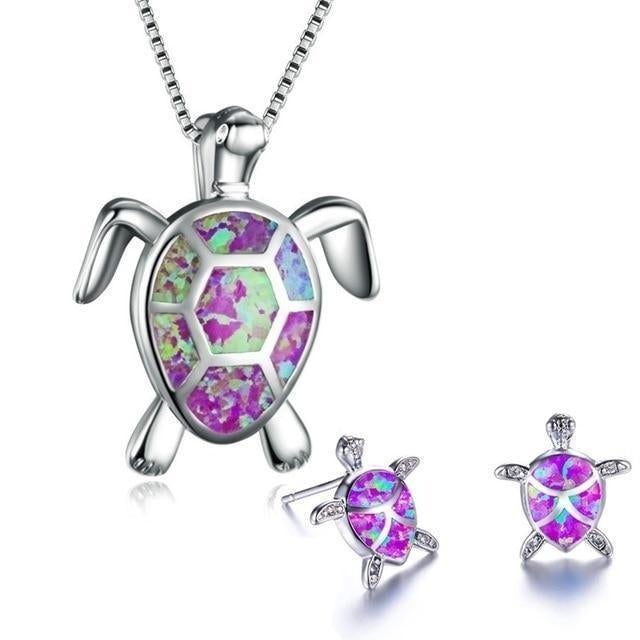Zeeschilpad Halsketting + Oorbellen Set in Opal en Zilver