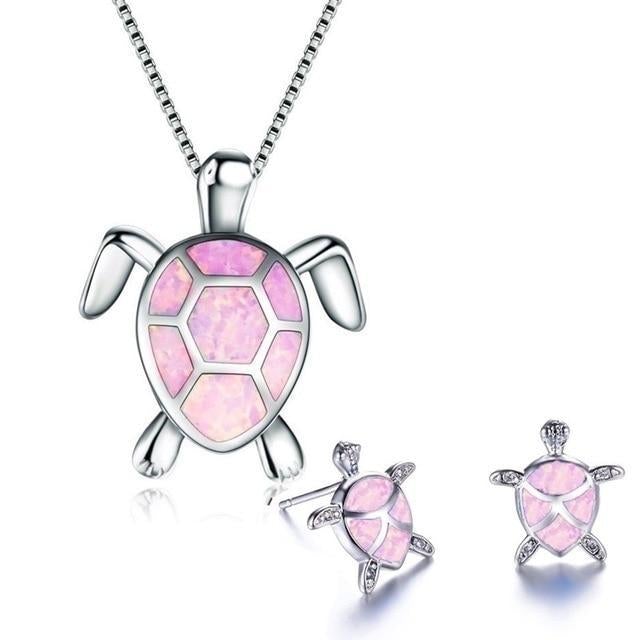 Zeeschilpad Halsketting + Oorbellen Set in Opal en Zilver