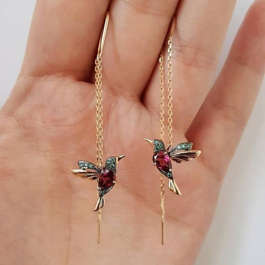 Oorbellen met Kolibrie Emaille en Zirkonia's