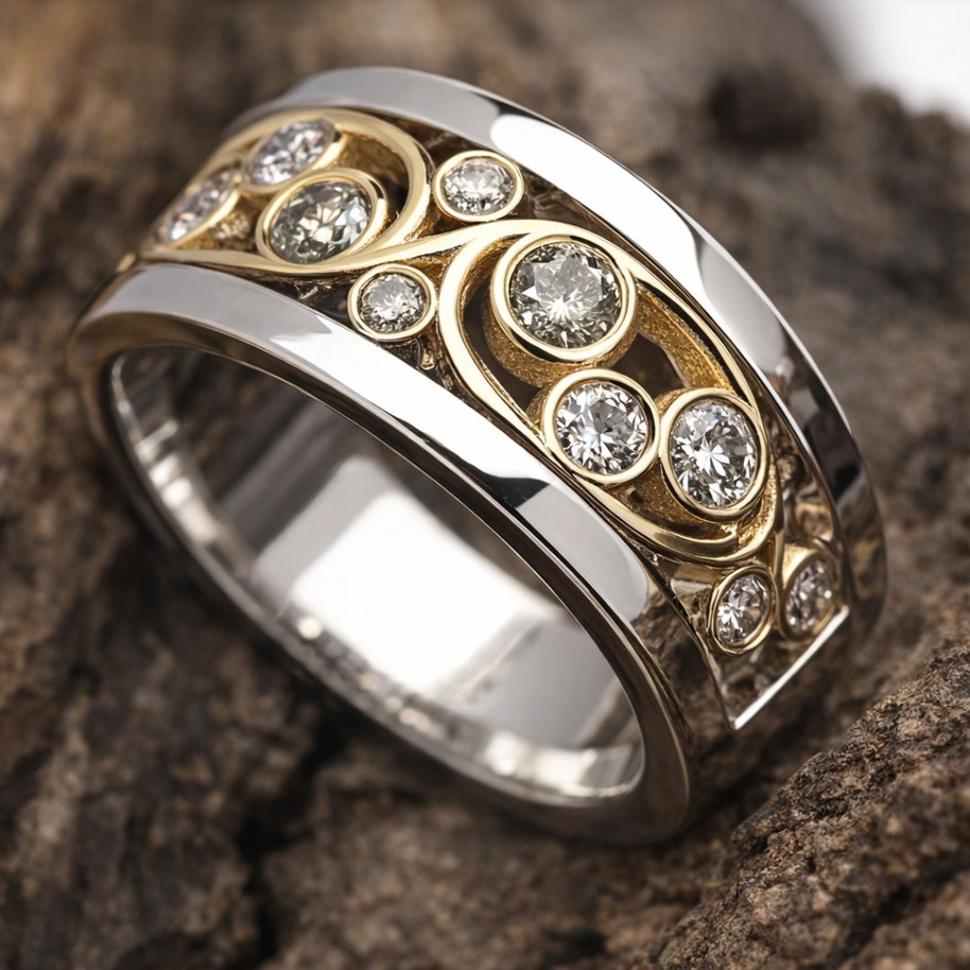 Vintage Gouden & Zilveren Klimop Zirkonia Ring