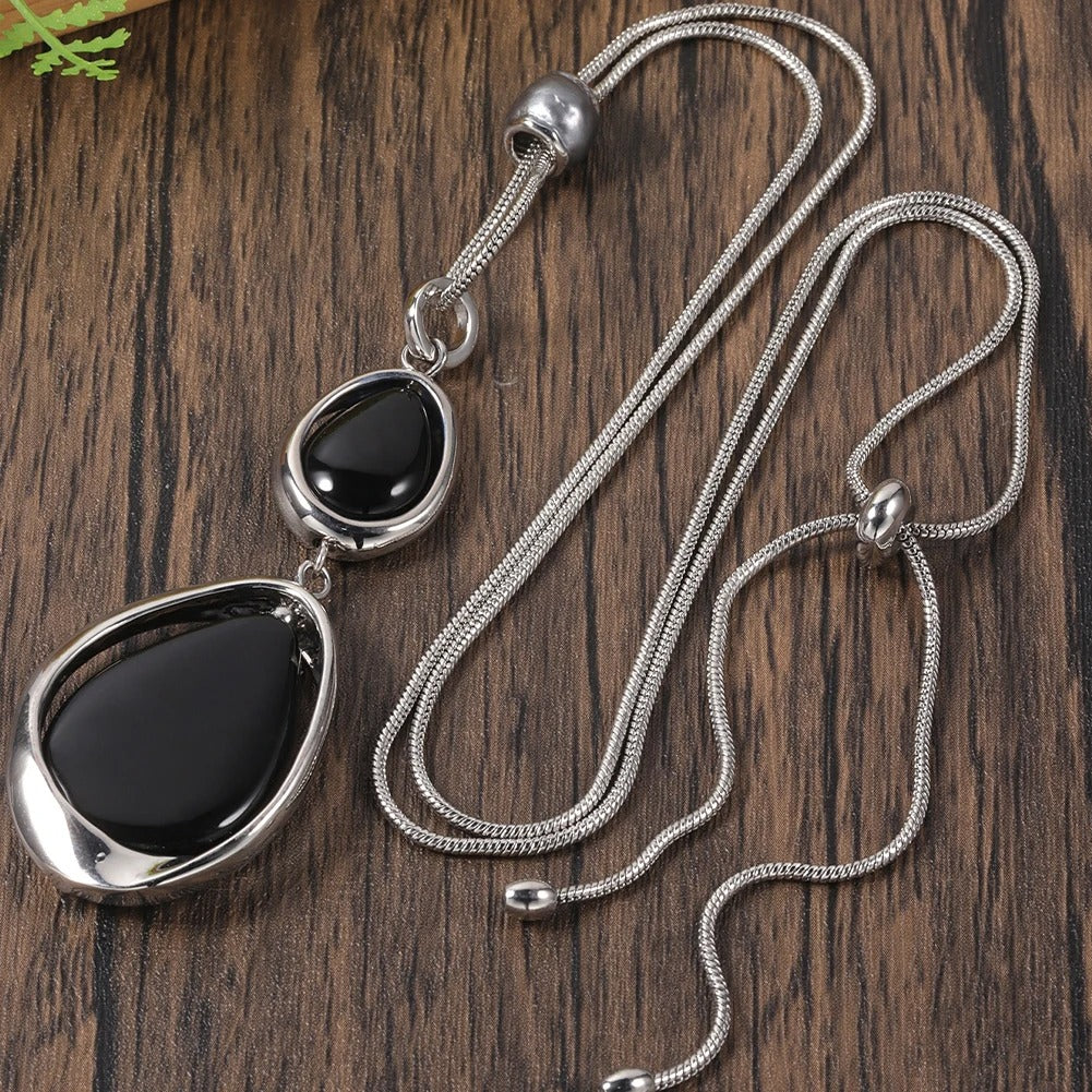 Vintage Elegante Zwarte Steen Hanger Ketting