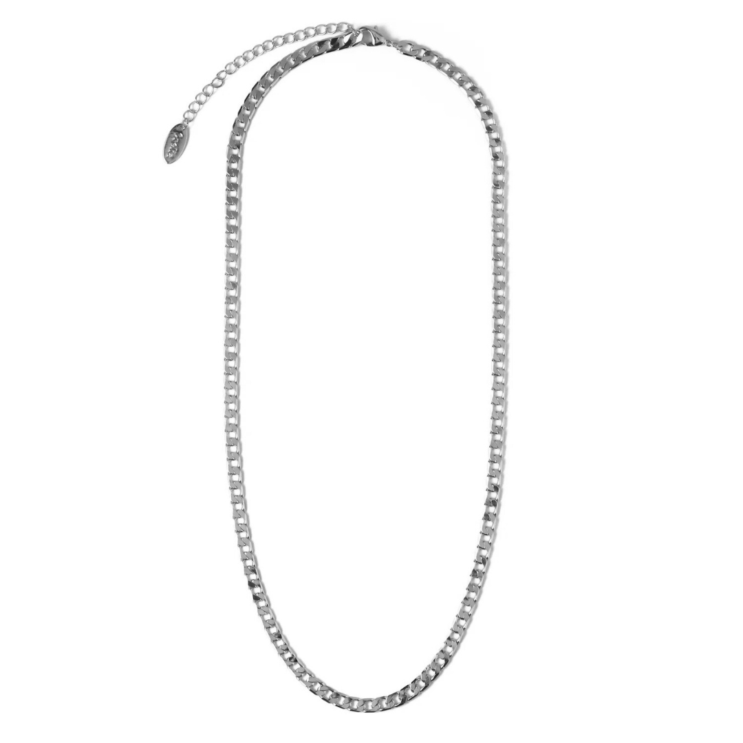 Curb Chain Necklace met Platte Schakels | Wit Goud