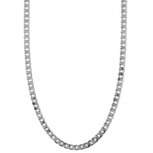 Curb Chain Necklace met Platte Schakels | Wit Goud