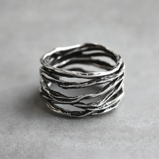 Minimalistische Multi-Laag Zilveren Ring in Vintage Stijl